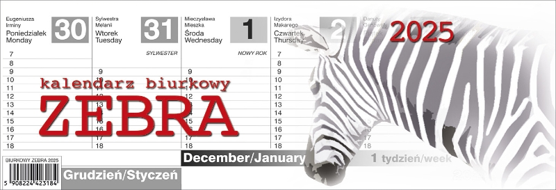 Obrazek Kalendarz Biurkowy Zebra 2025 